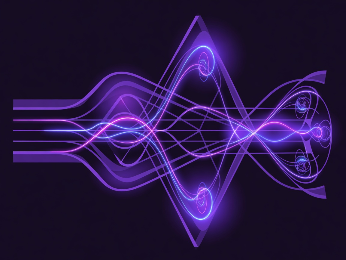 Geometric violet schematic mapping the relationship of music frequencies to neon visuals