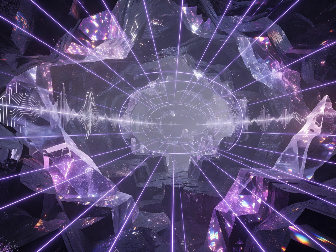 Futuristic subterranean background scenery in purple laser layout for abstract audio and visual game immersion